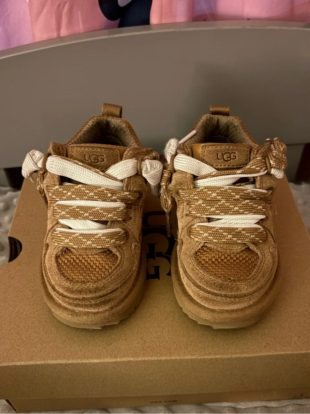 UGG Kids Brown Suede & Mesh Lace-Up Sneakers